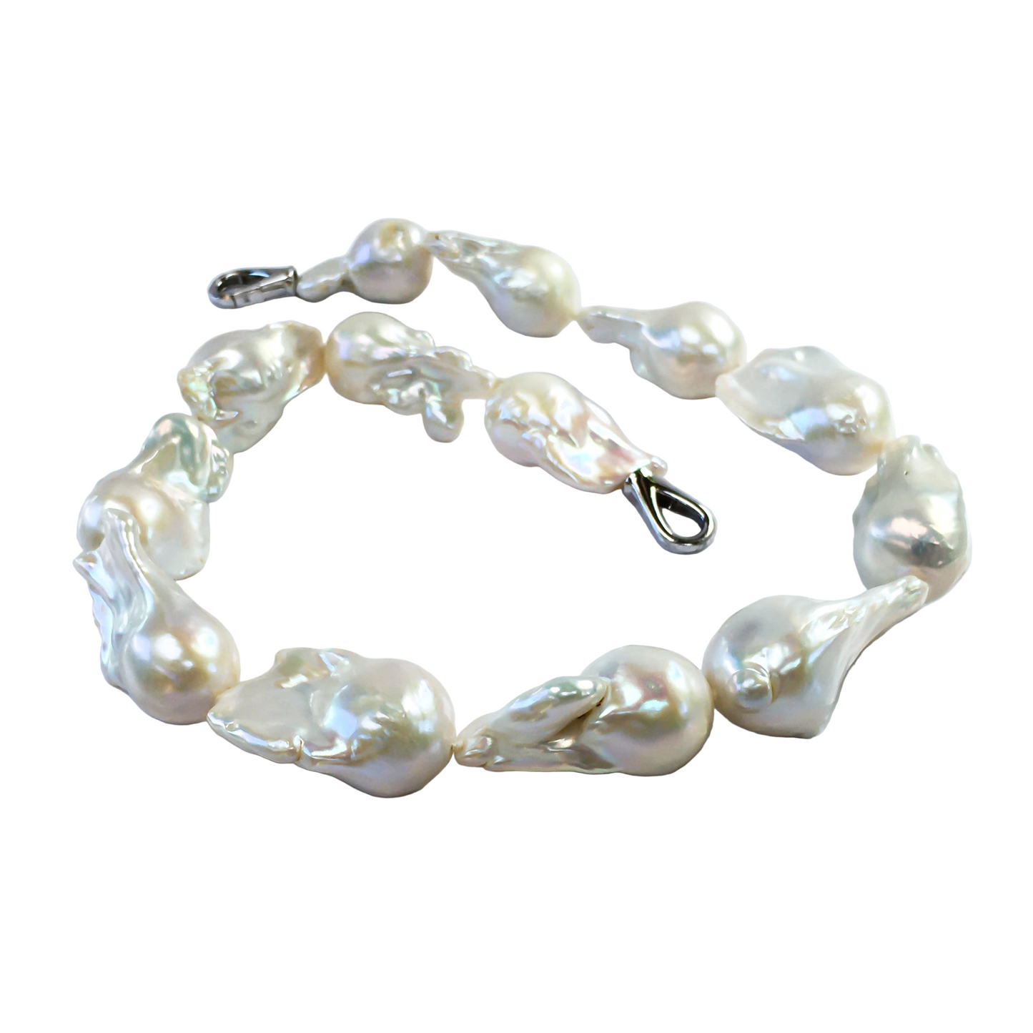 19-inch baroque pearl necklace displayed showing full length and elegant drape