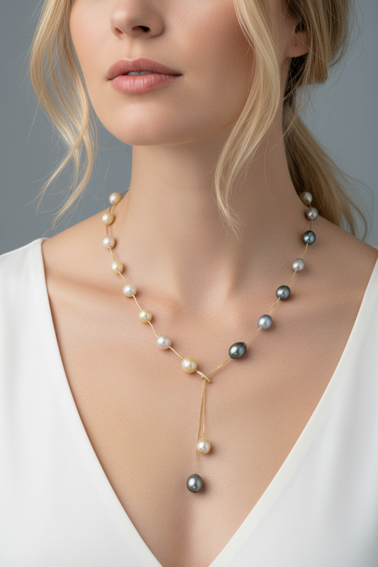 Tahitian & Golden South Sea Pearl Necklace 14K Yellow Gold
