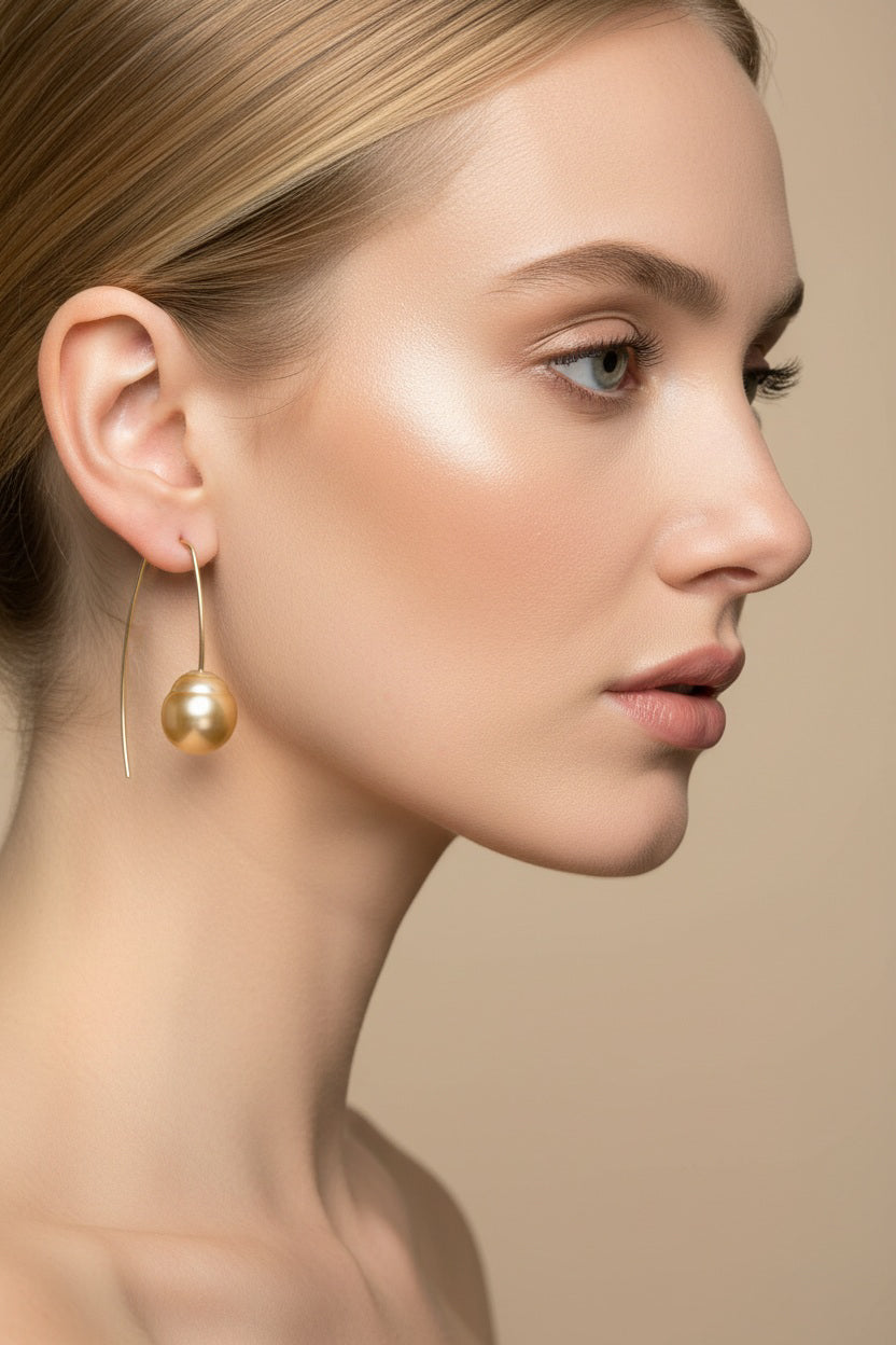 Golden South Sea Pearl Baroque Hoop Earrings 13mm