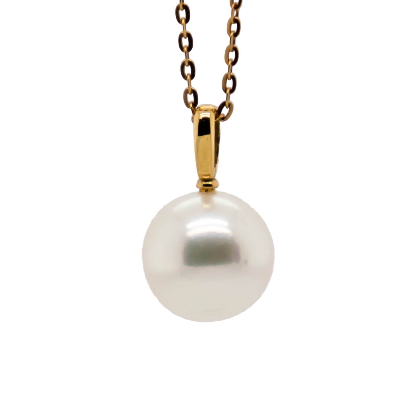 Round Akoya Pearl & Diamond Pendant in 18K Yellow Gold – Rear View
