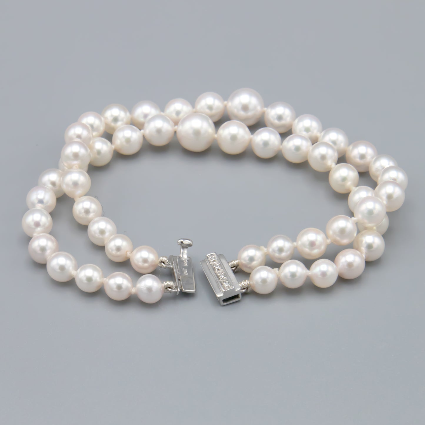 Akoya pearl bracelet worn on wrist showing 7.1 inch length and elegant drape