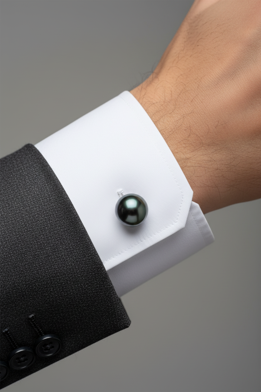 9-10mm Tahitian Cultured Pearl Cufflinks in Sterling Silver – Model