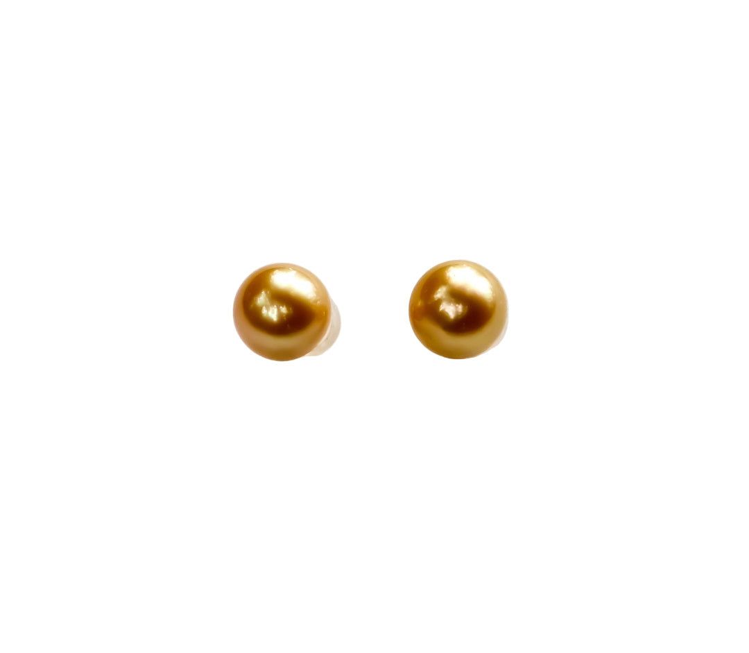 Golden South Sea Pearl Studs in 14K Yellow Gold – Lifestyle View