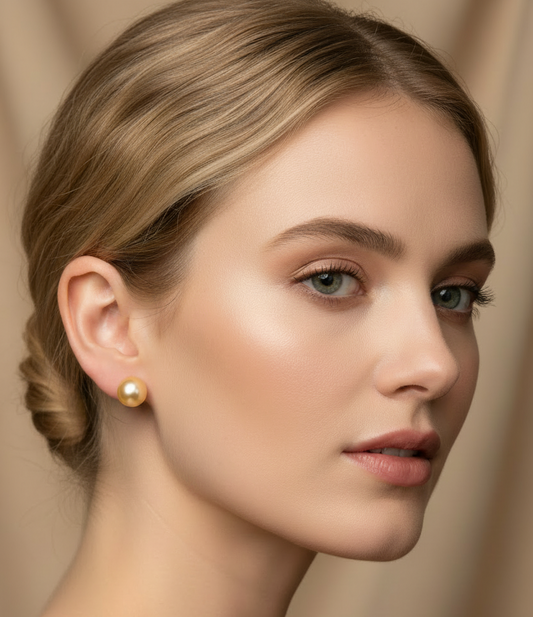 Golden South Sea Pearl Stud Earrings 14K Gold
