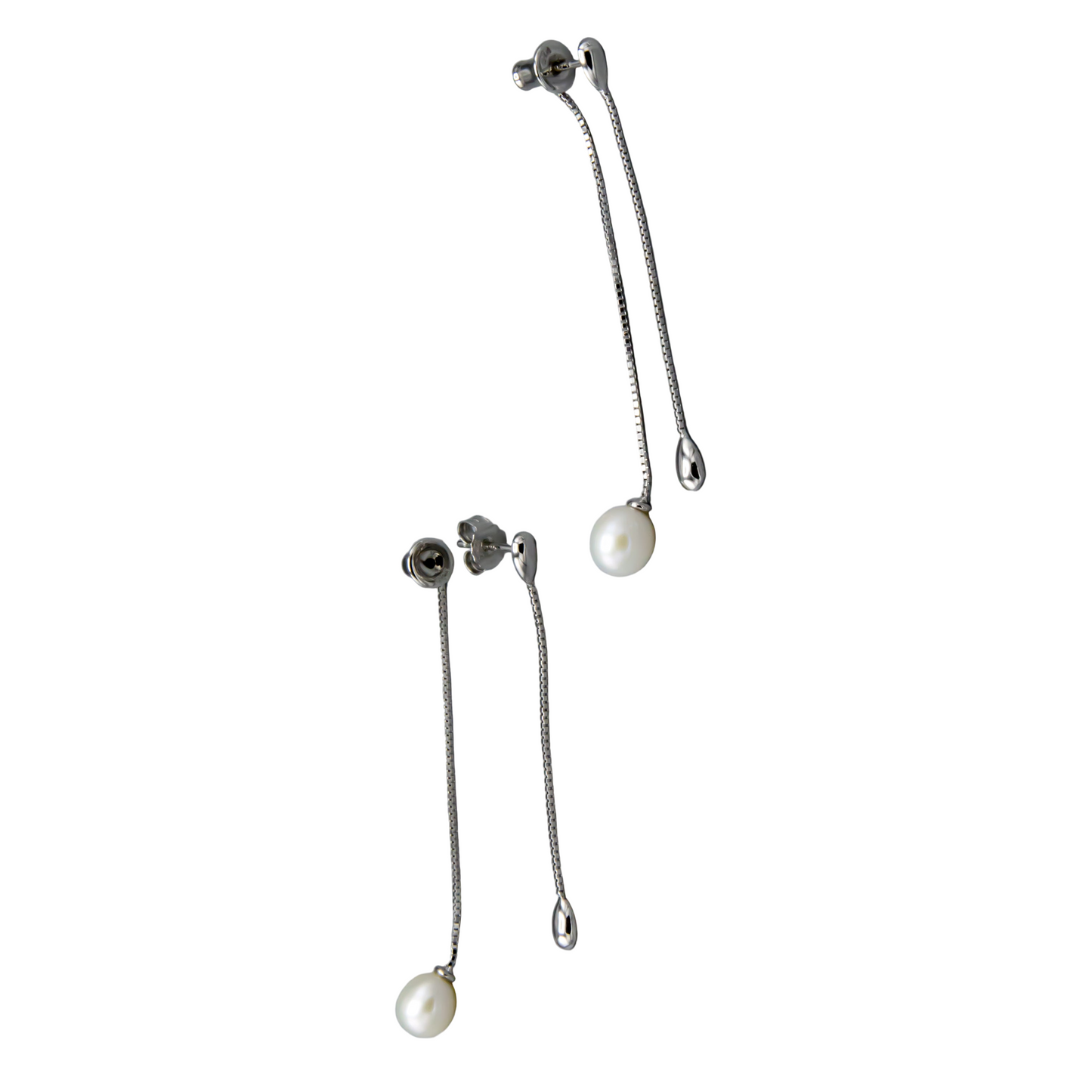 Freshwater pearl earring jackets in sterling silver, detail shot