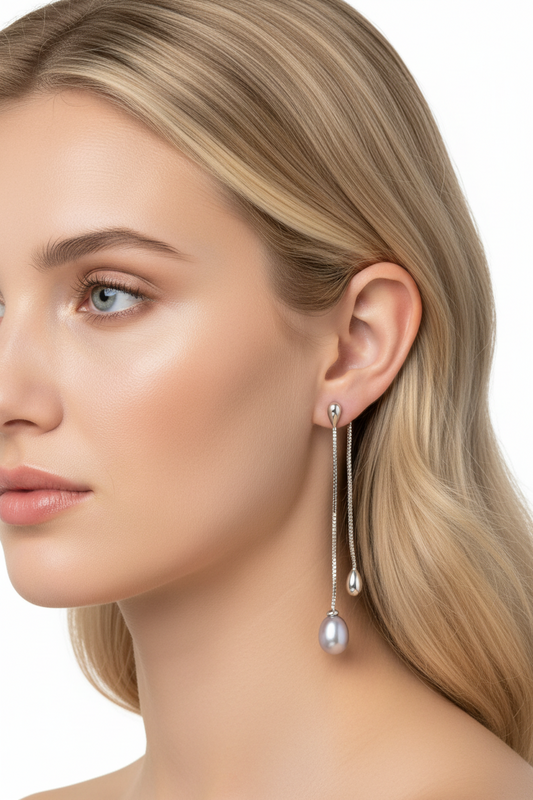 Mauve Teardrop Pearl Earringwith Jackets in Sterling Silver