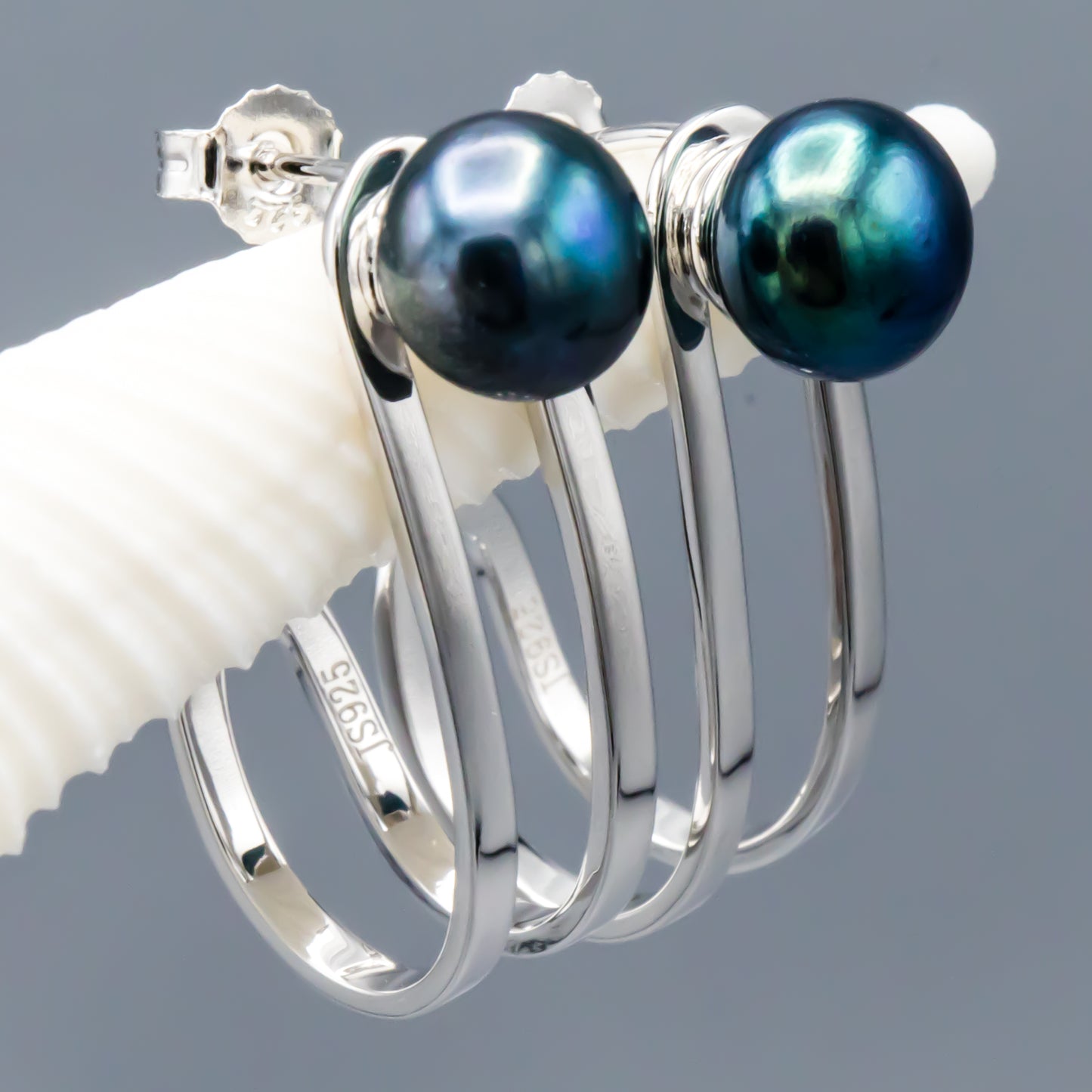 Black freshwater pearl hook earrings 9mm sterling silver lifestyle view