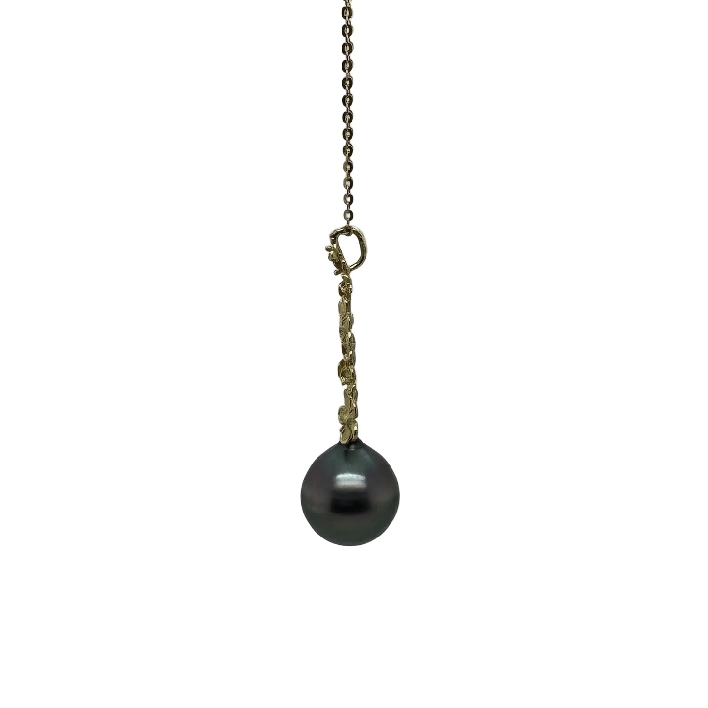 Tahitian Pearl Pendant 12.6mm side view, large 14K yellow gold bail detail