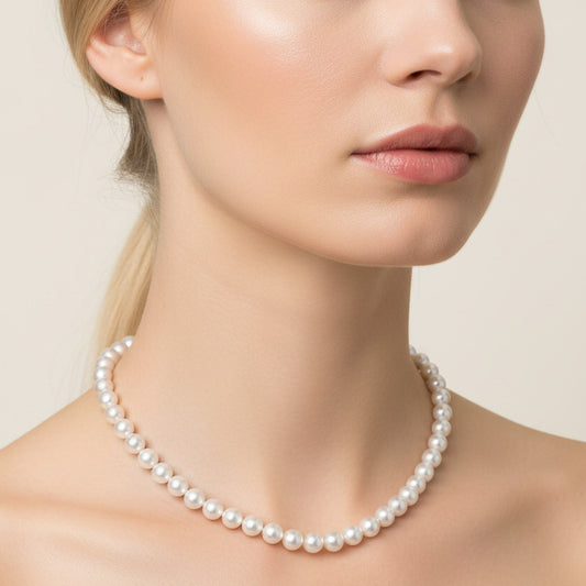 Hanadama Akoya Pearl Necklace – 8-8.5mm Certified Grade, 14K Yellow Gold Diamond Clasp