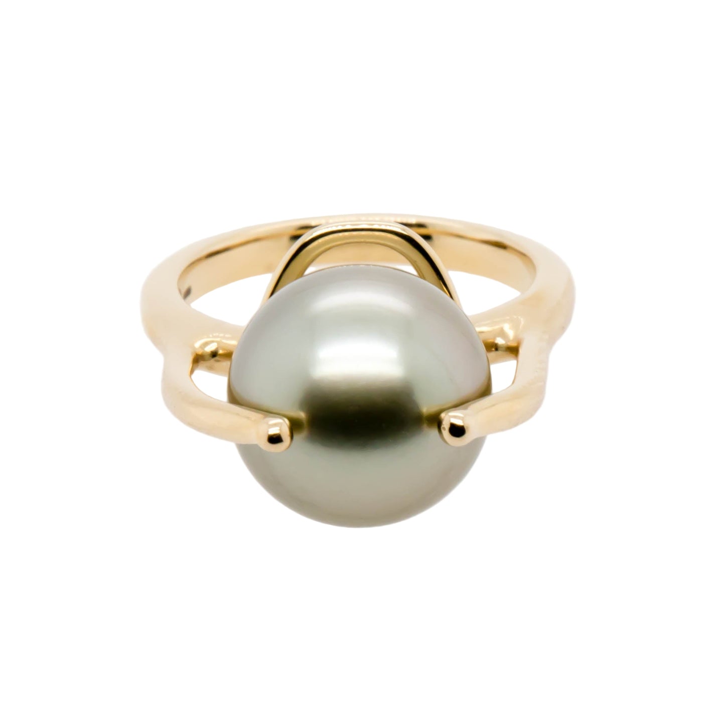 12.5mm Tahitian Pearl Ring Detail – 14K Yellow Gold, Holly Zhang Pearl Gallery