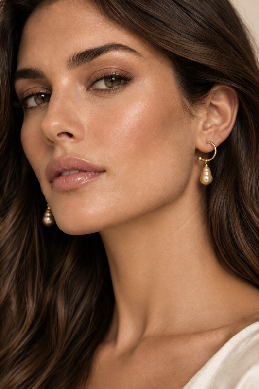 9mm Baroque Golden South Sea Pearl C-Hoop Drop Earrings in 14K Yellow Gold