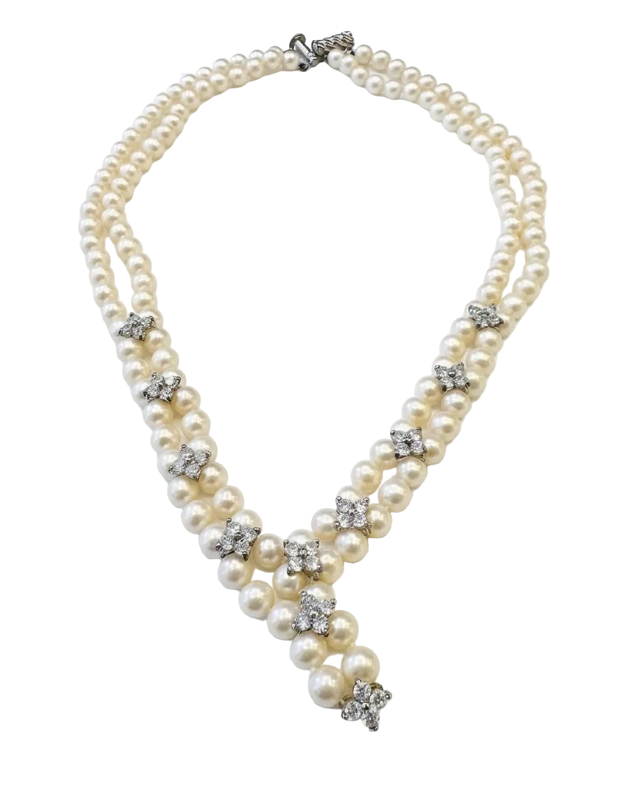 Double Strand Freshwater Pearl Necklace, CZ Clasp