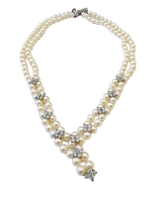 Double Strand Freshwater Pearl Necklace, CZ Clasp