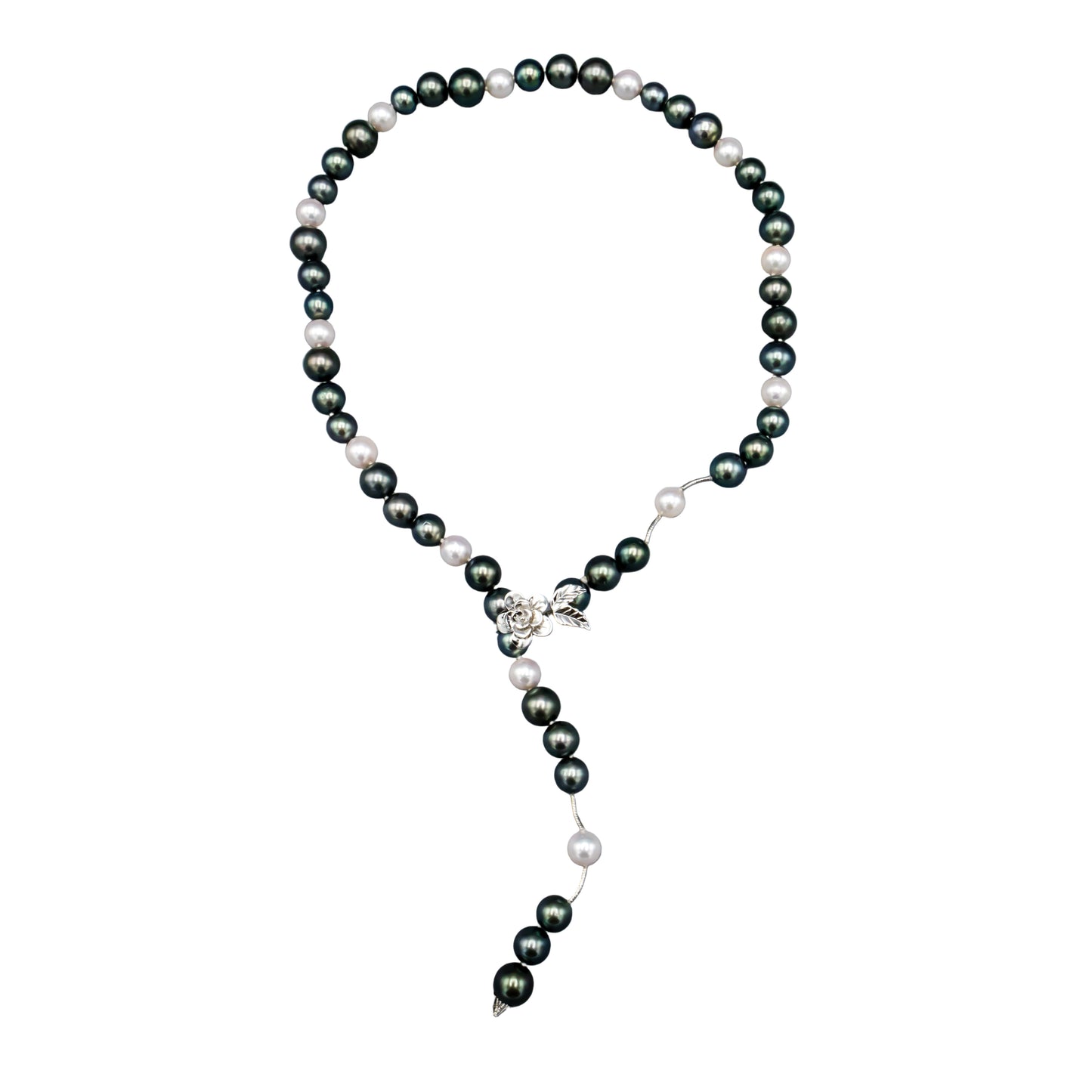 Akoya & Tahitian Pearl Lariat Necklace - 14K White Gold