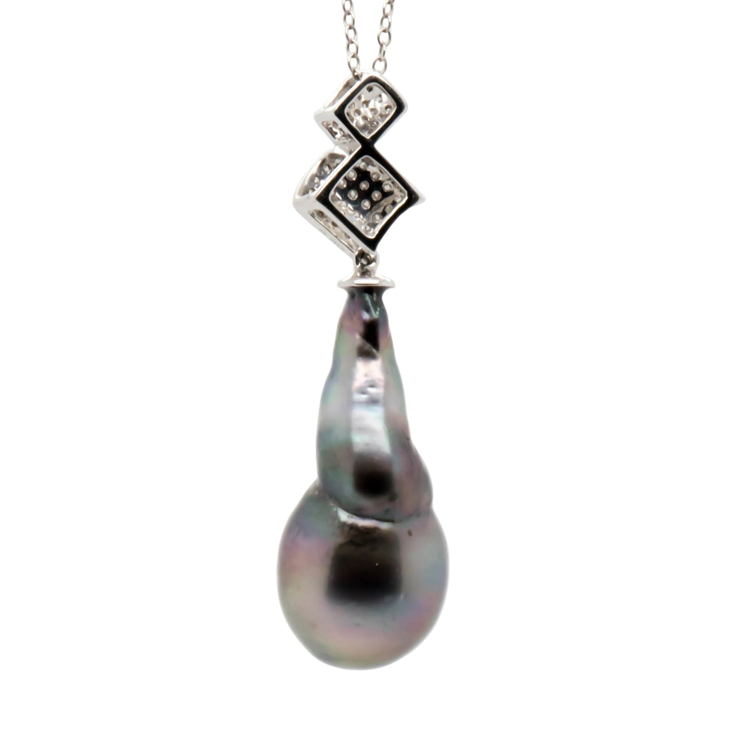 Rear view of Tahitian Pearl Teardrop Pendant 13mm Baroque in 14K White Gold