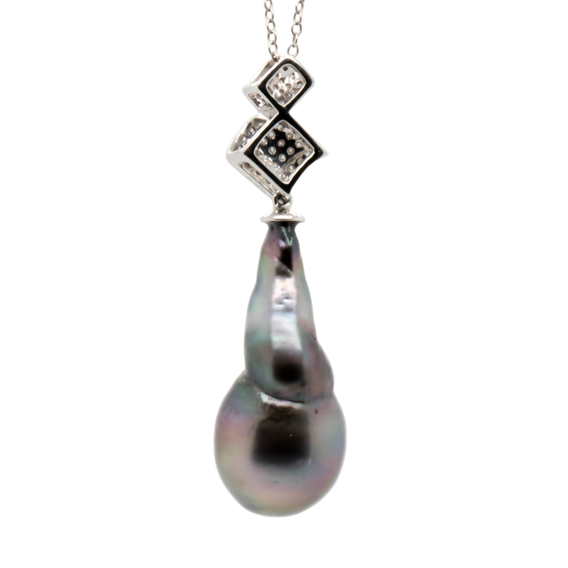 Rear view of Tahitian Pearl Teardrop Pendant 13mm Baroque in 14K White Gold