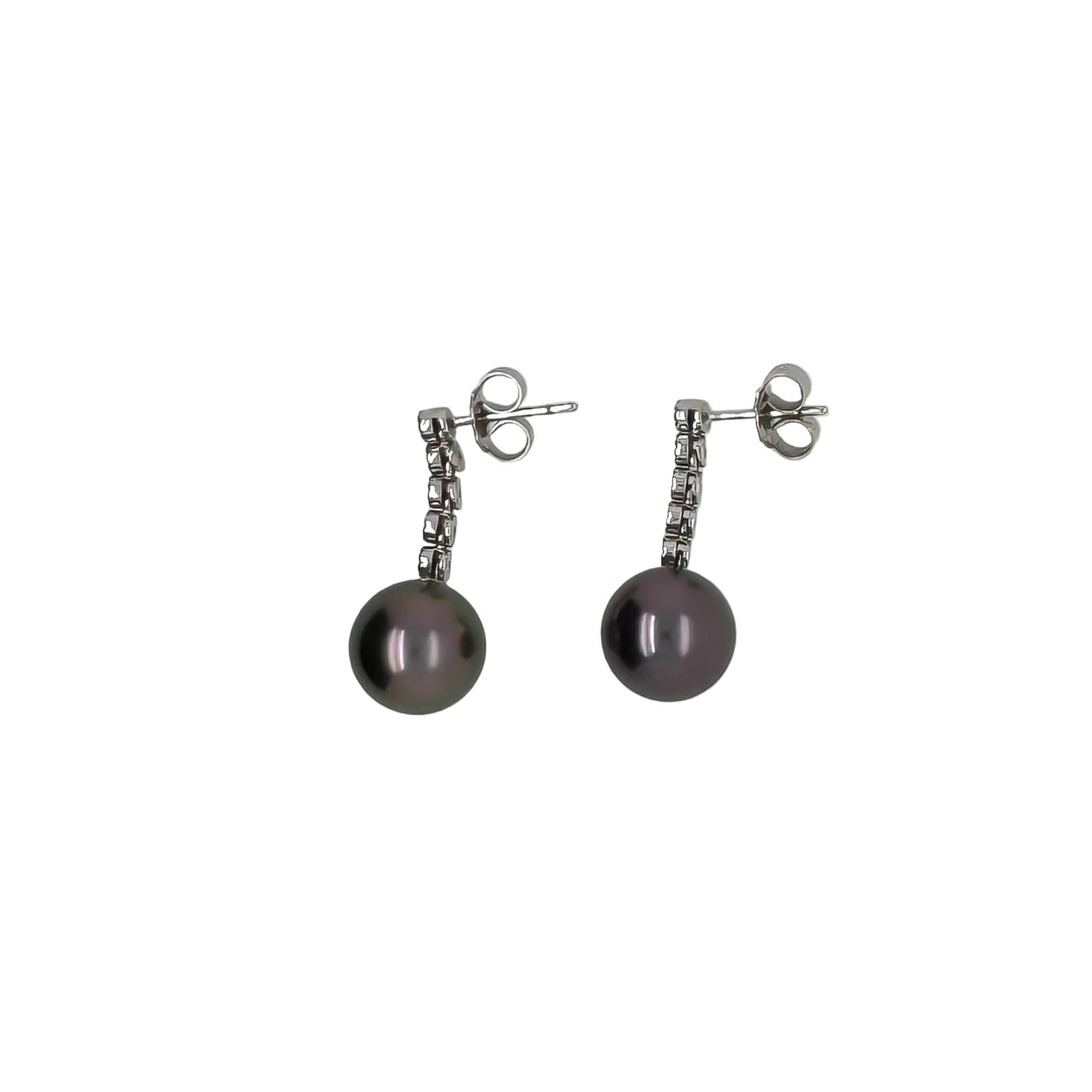 Black Tahitian Pearl Dangle Earrings with Diamond Accents – Side View
