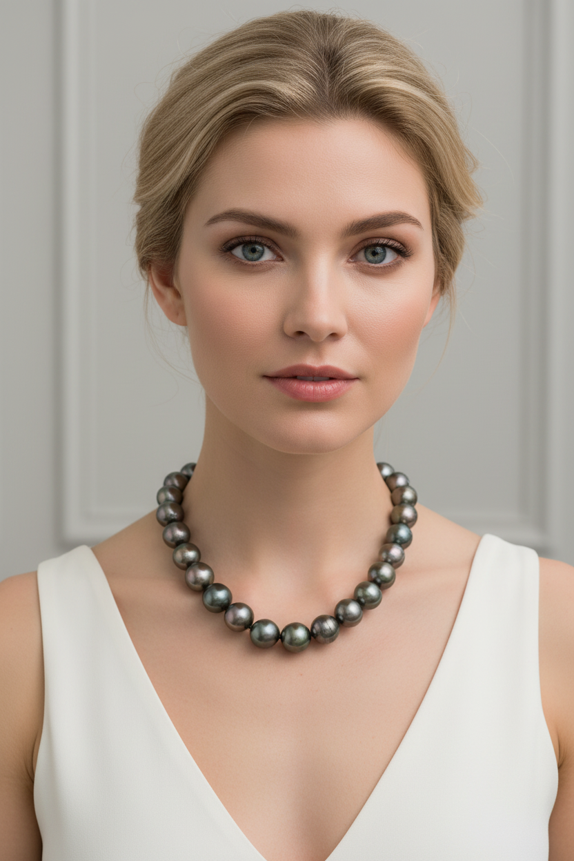 Cherry Tahitian Pearl Necklace 12-14mm 18" 14K Gold