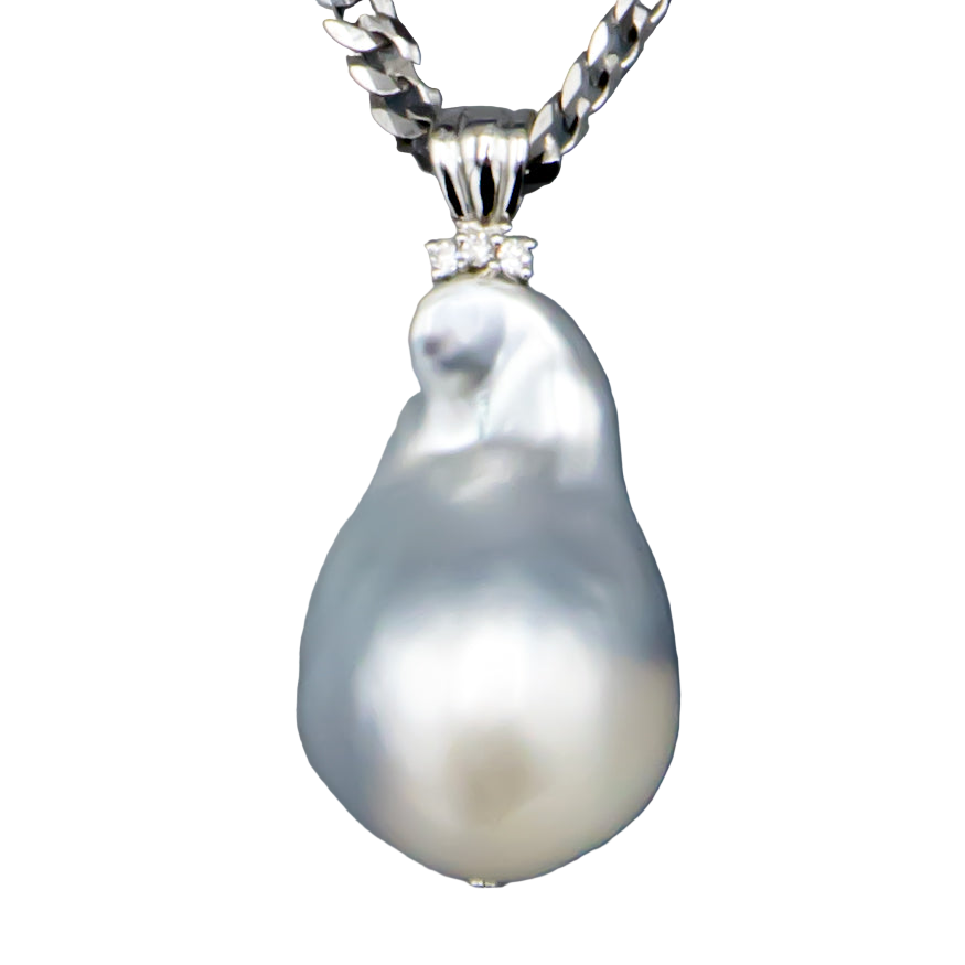 Baroque South Sea Pearl Pendant 14K White Gold – 15.5-16mm Pearl with Diamonds