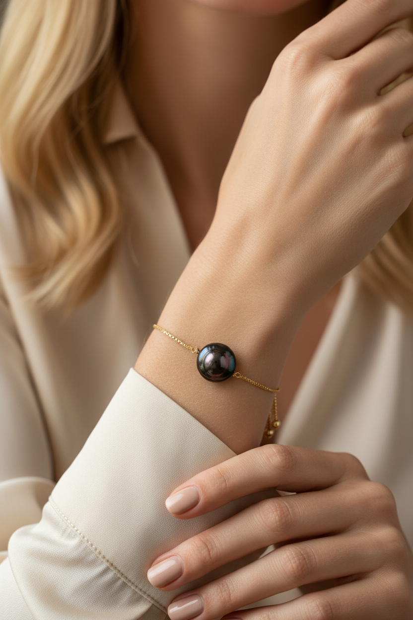 Baroque Tahitian Pearl Bracelet 12mm 8-inch Adjustable 14K Gold