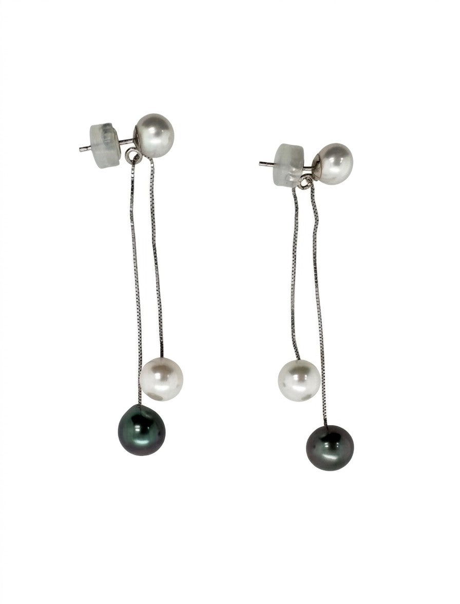 Akoya & Tahitian Pearl Dangle Earrings 14K White Gold