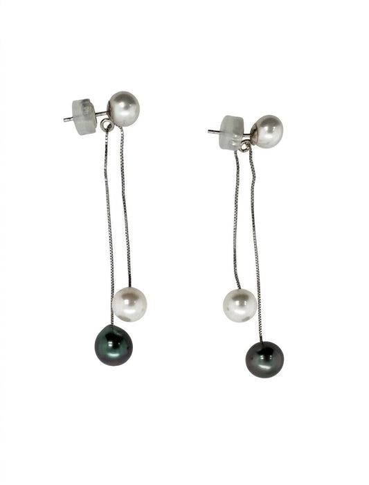 Akoya & Tahitian Pearl Dangle Earrings, 14K White Gold