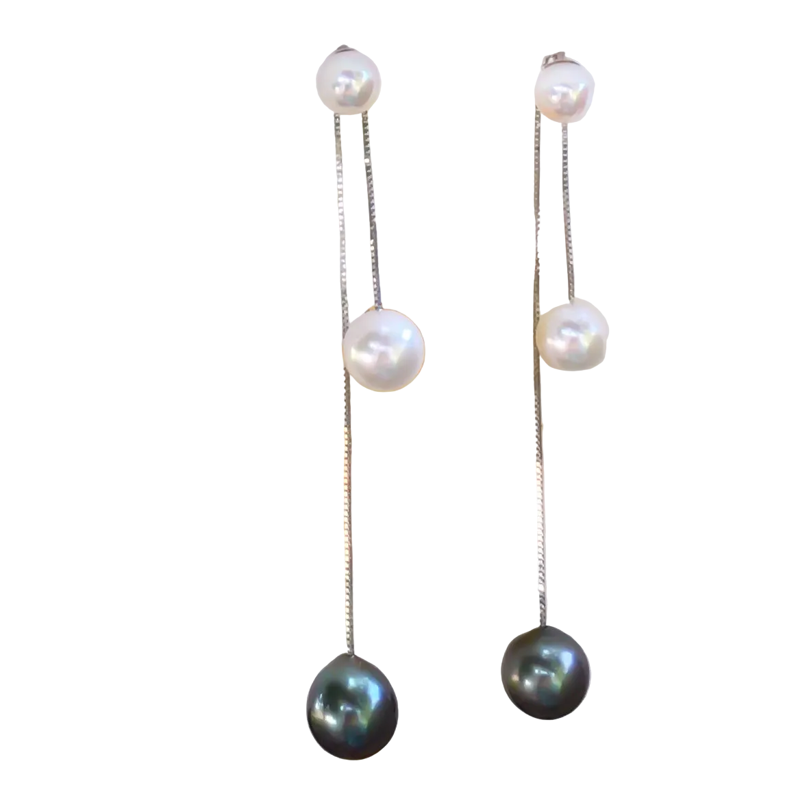 Akoya & Tahitian Pearl Dangle Earrings 14K White Gold