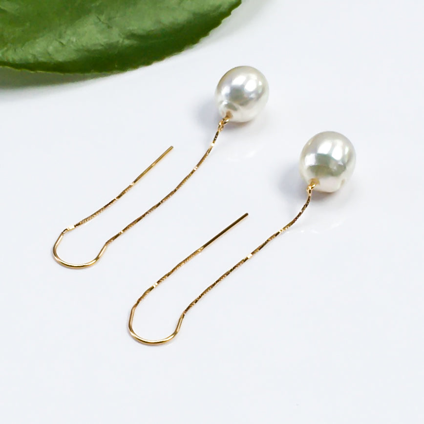 South Sea Pearl Threader Earrings 14K Gold – Side Profile