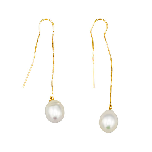 White South Sea Pearl Threader Earrings in 14K Gold – Product View