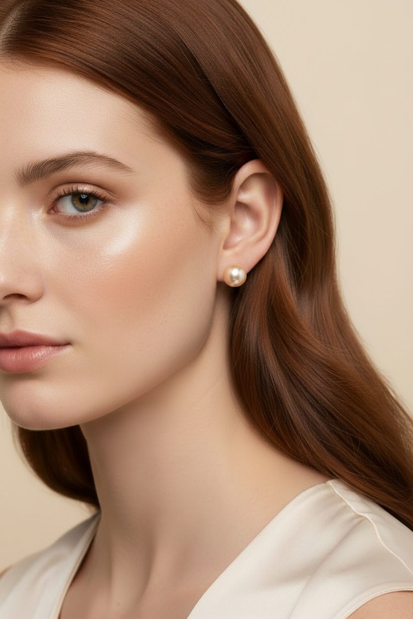 Peach Freshwater Pearl Stud Earrings 14K Gold