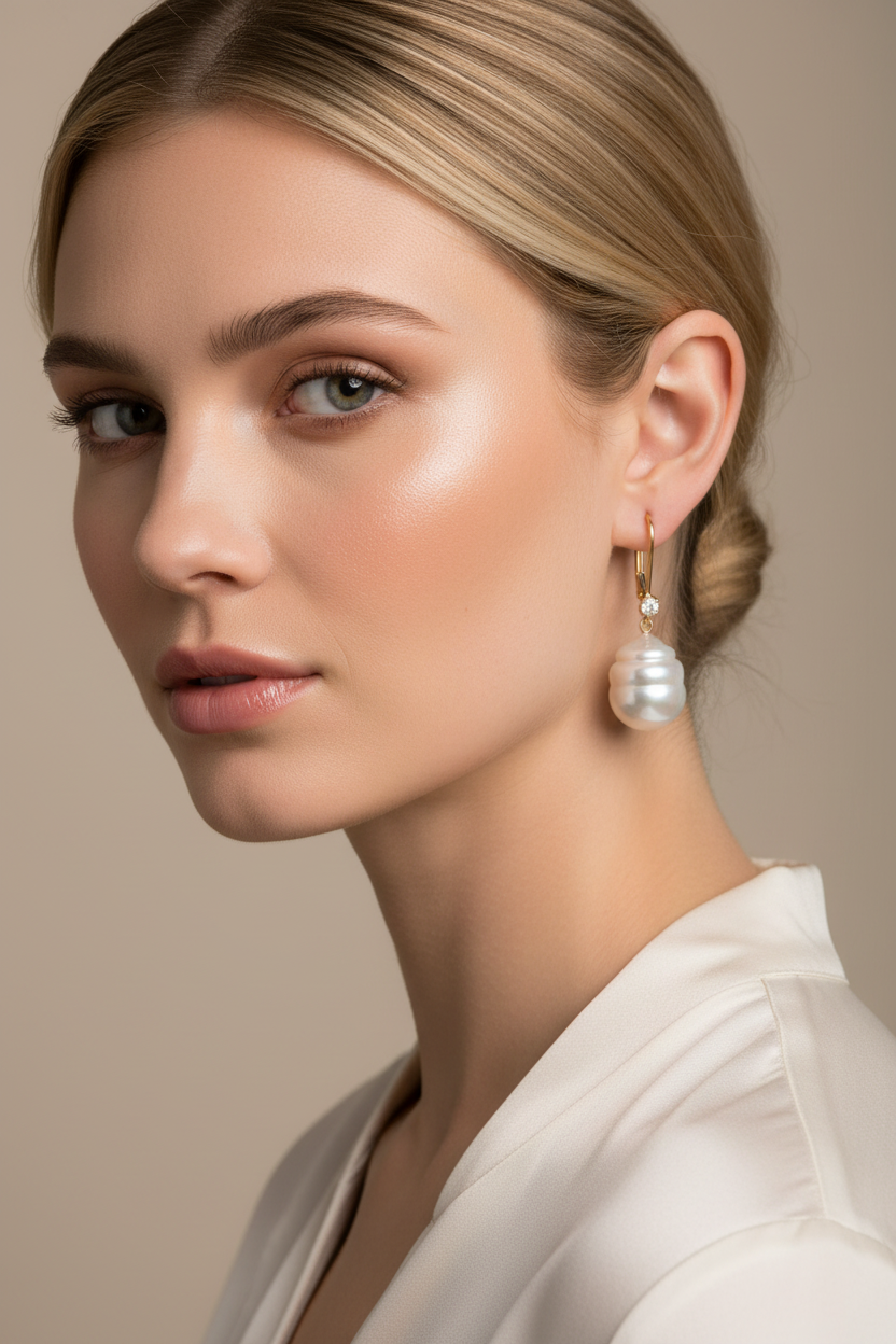 Baroque Australian South Sea Pearl Lever Back Earrings