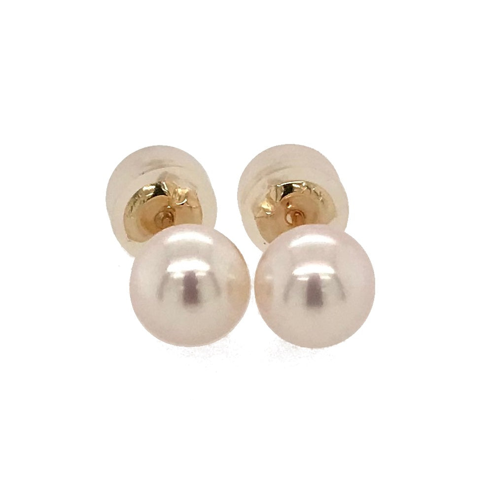 Akoya Pearl Stud Earrings 6-6.5mm 14K Yellow Gold – white background
