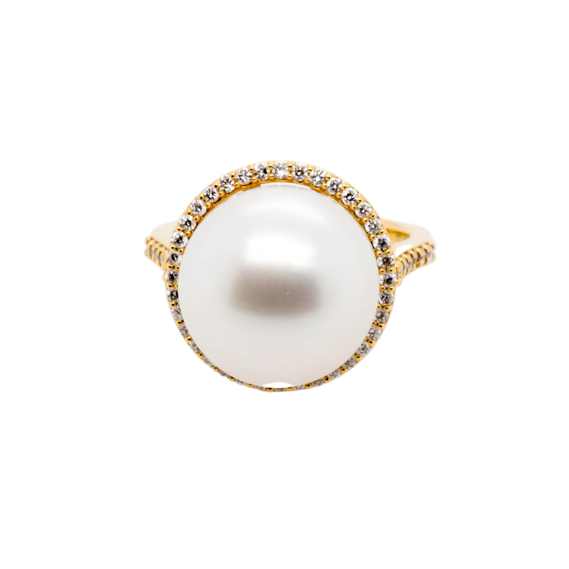 South Sea pearl ring with 0.44ct diamonds - top view showing ring design