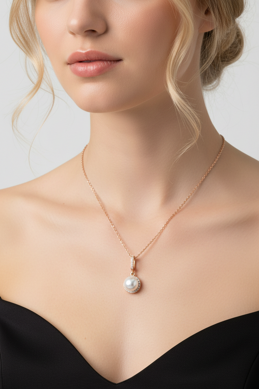 Akoya Pearl & Diamond Necklace, 14K Rose Gold Chain
