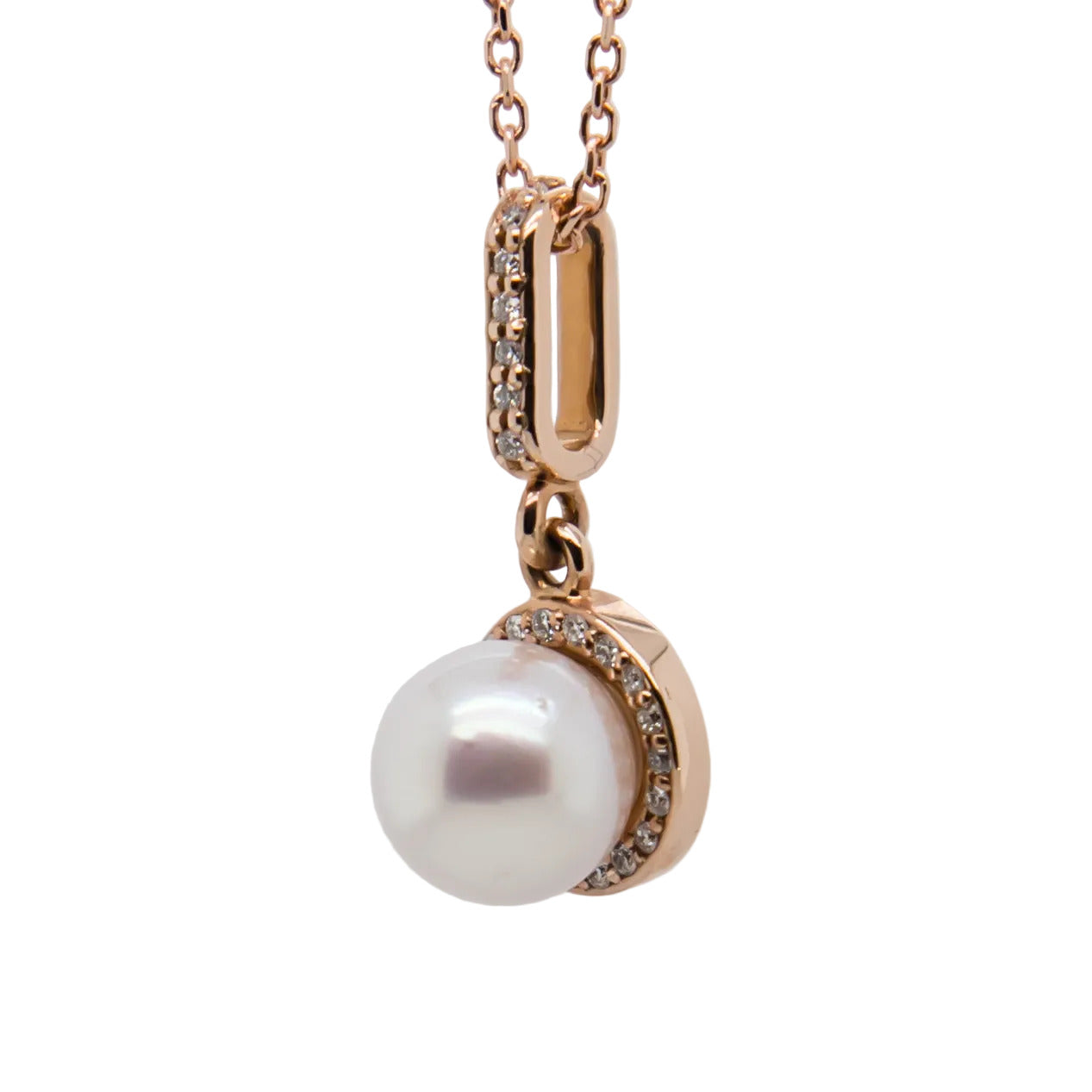 Akoya Pearl & Diamond Necklace, 14K Rose Gold Chain