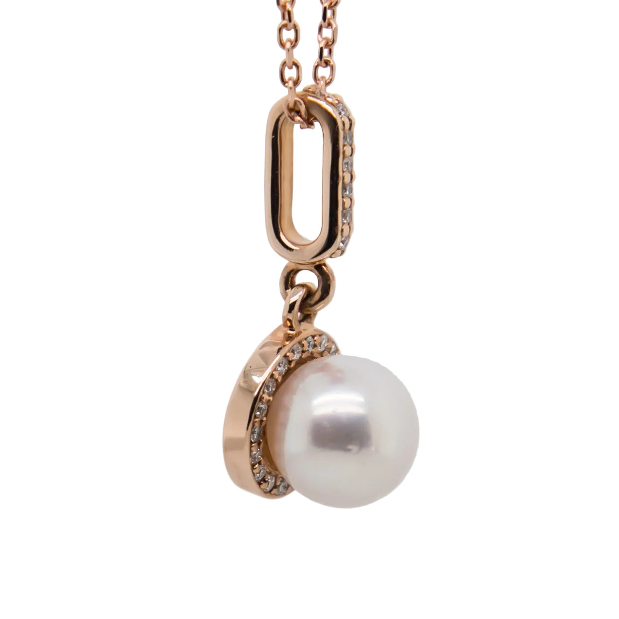 Akoya Pearl & Diamond Necklace, 14K Rose Gold Chain