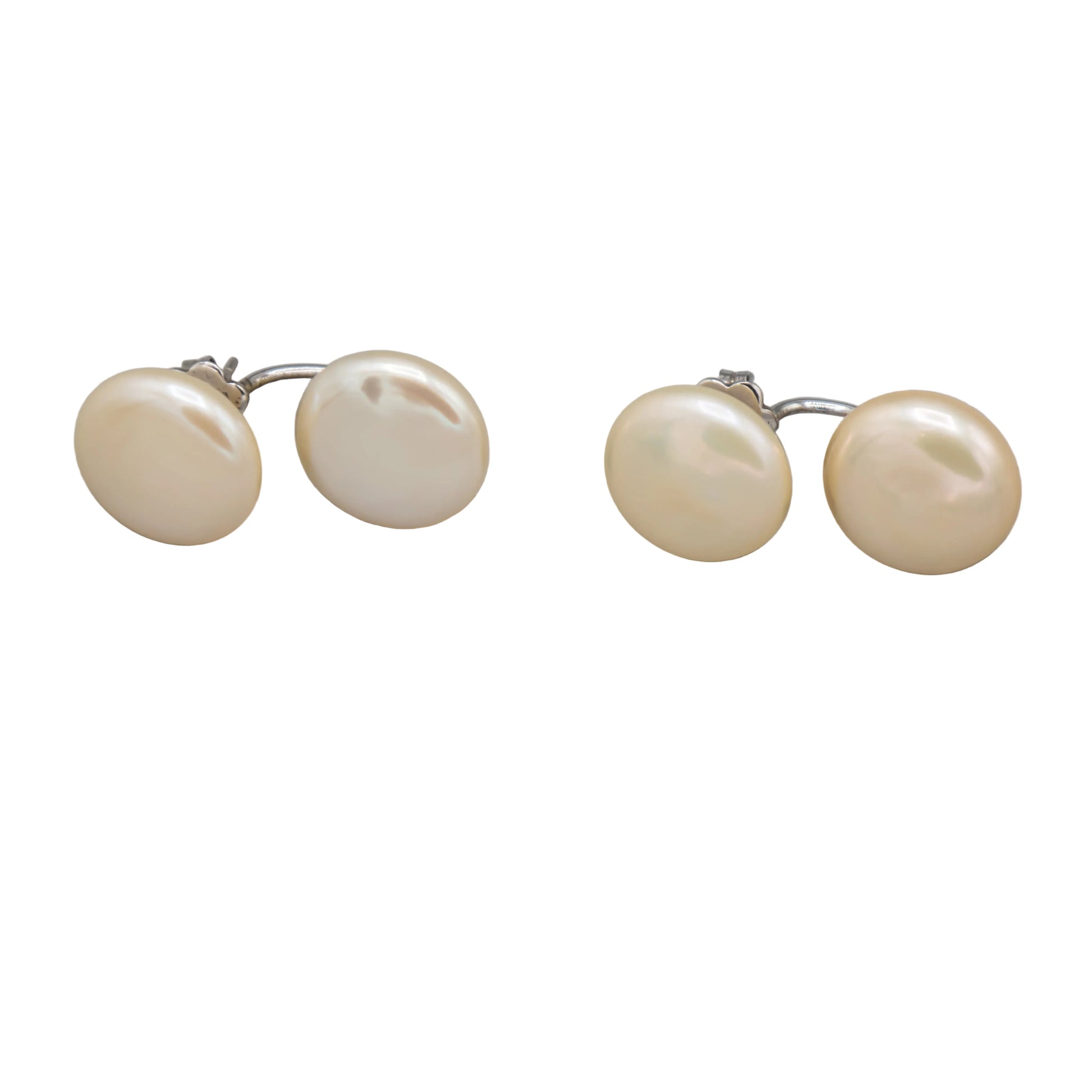 Twin coin freshwater pearl earrings sterling silver stud and jacket set