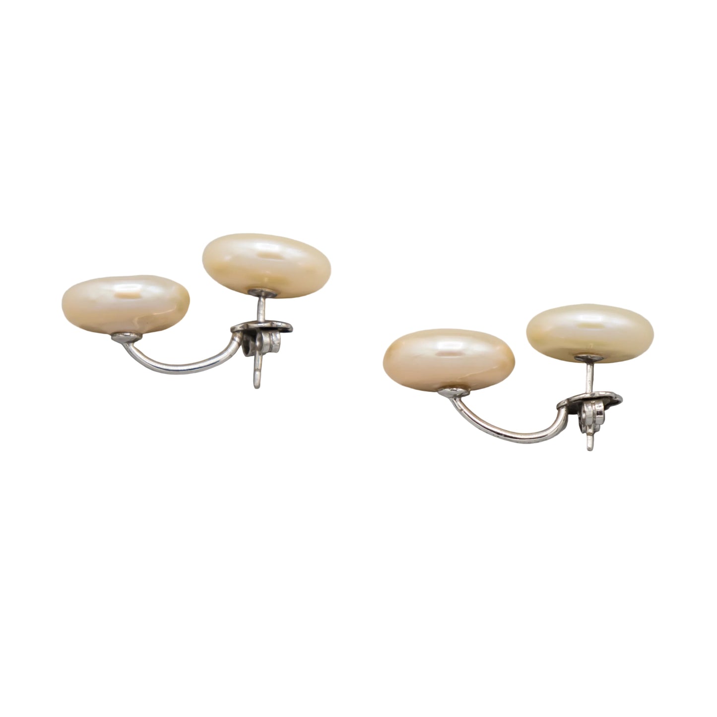 Holly Zhang twin coin freshwater pearl jacket earrings, side profile view