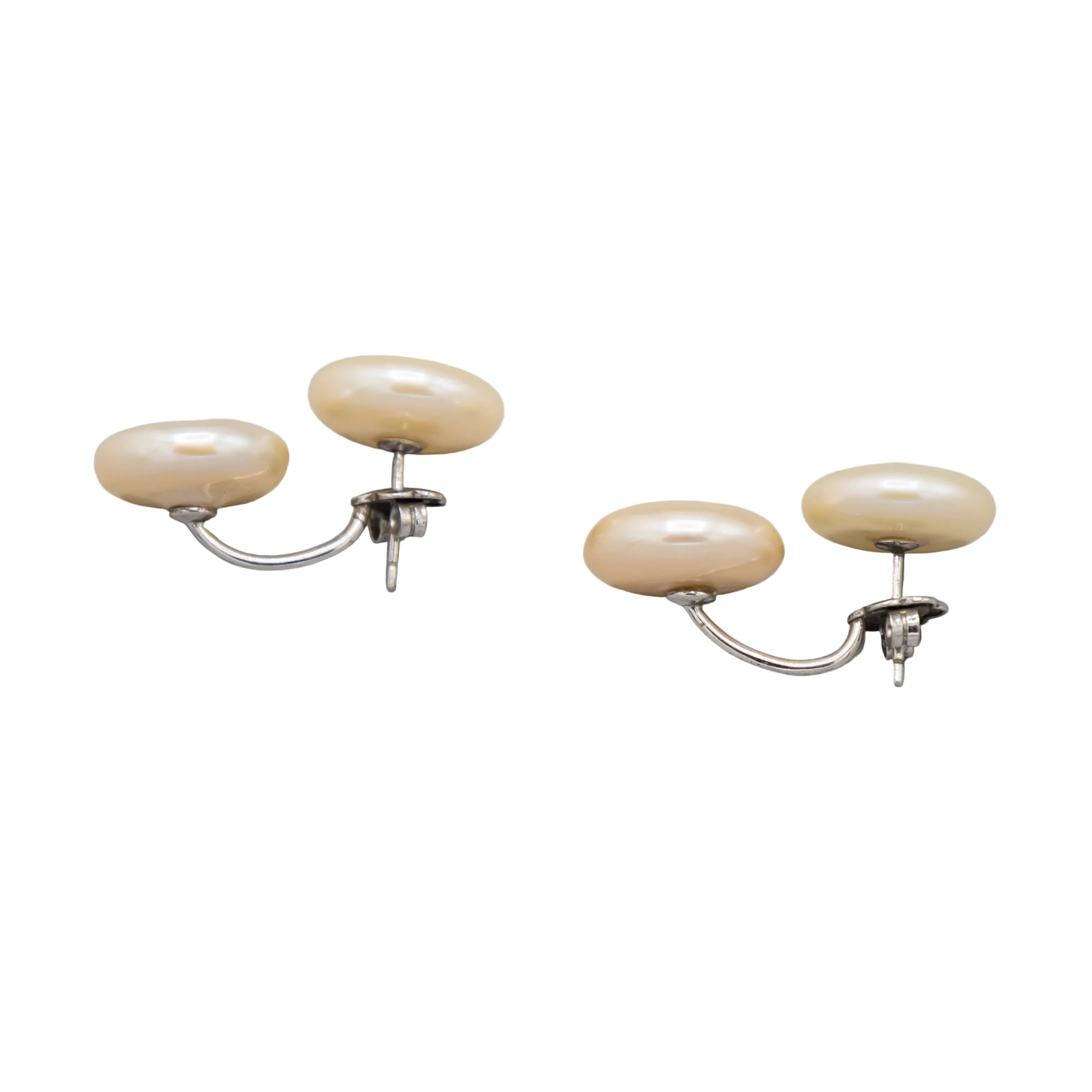 Holly Zhang twin coin freshwater pearl jacket earrings, side profile view