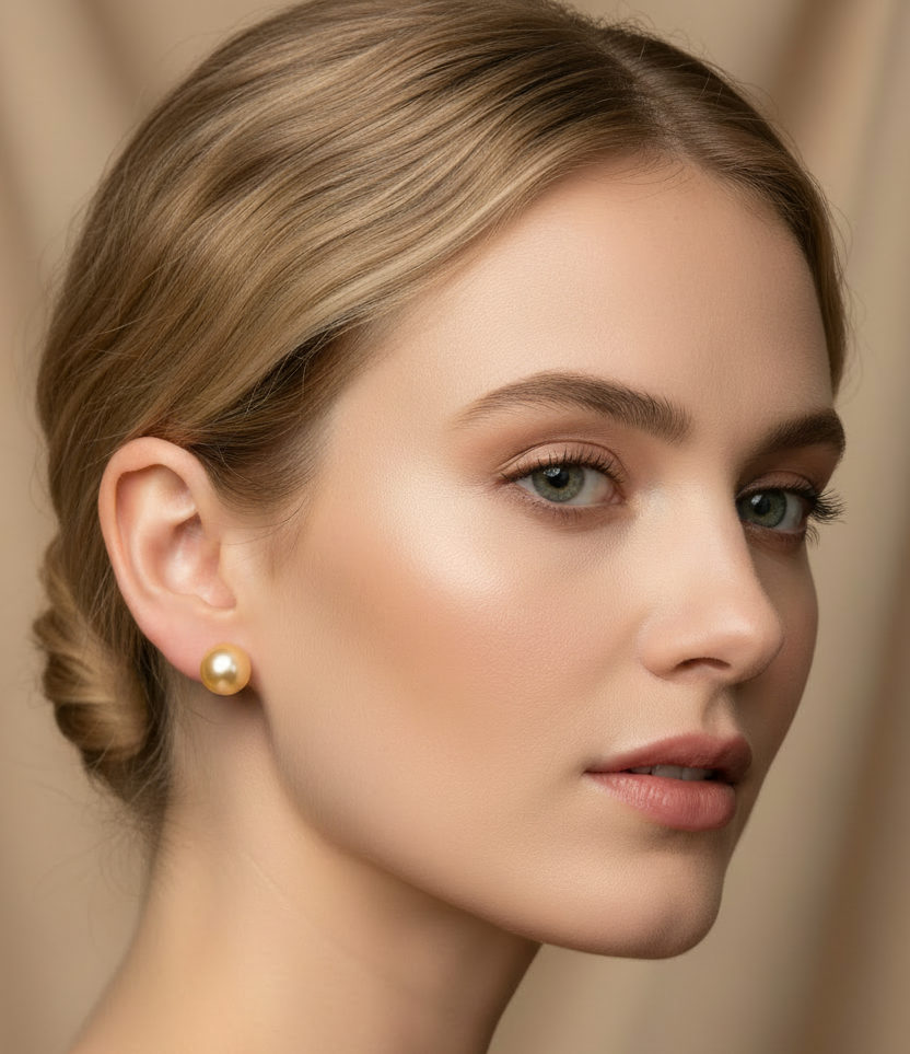 Golden South Sea Pearl Stud Earrings 14K Gold