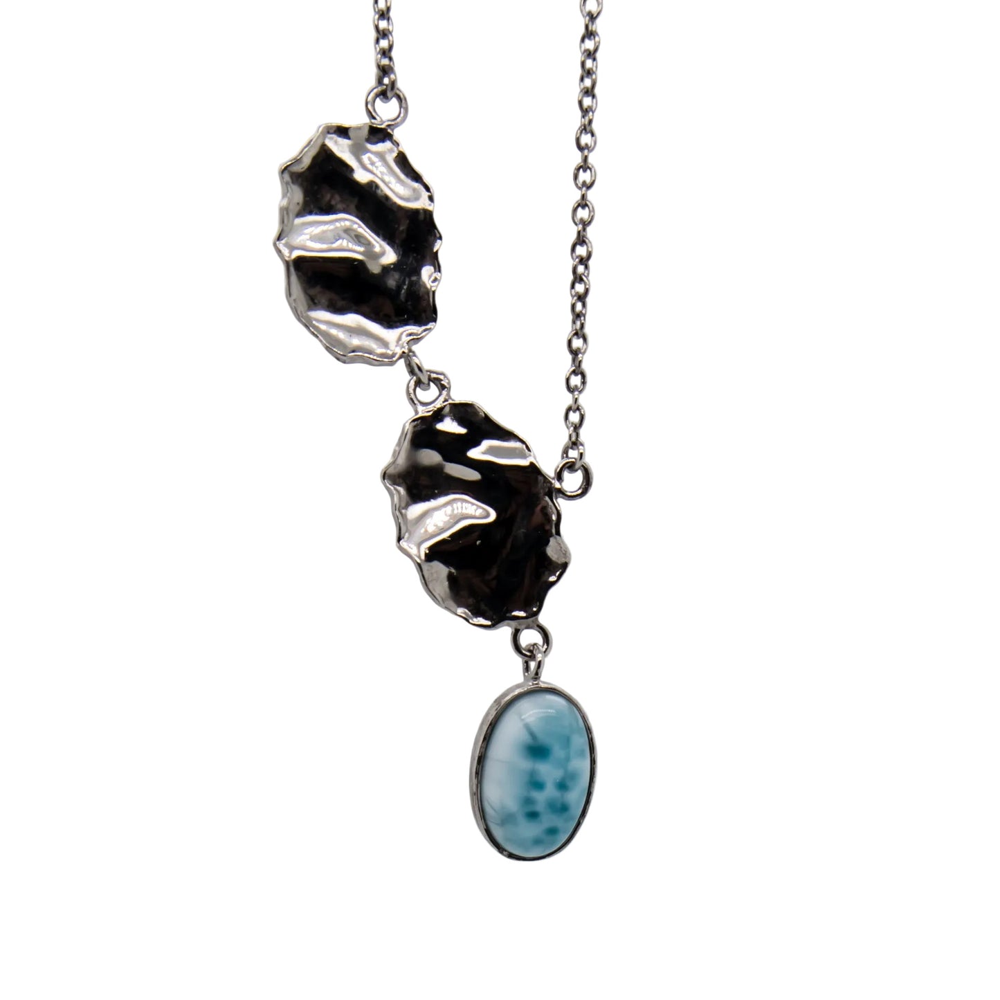 Larimar and sterling silver necklace, 18 inch, ocean-blue gemstone pendant