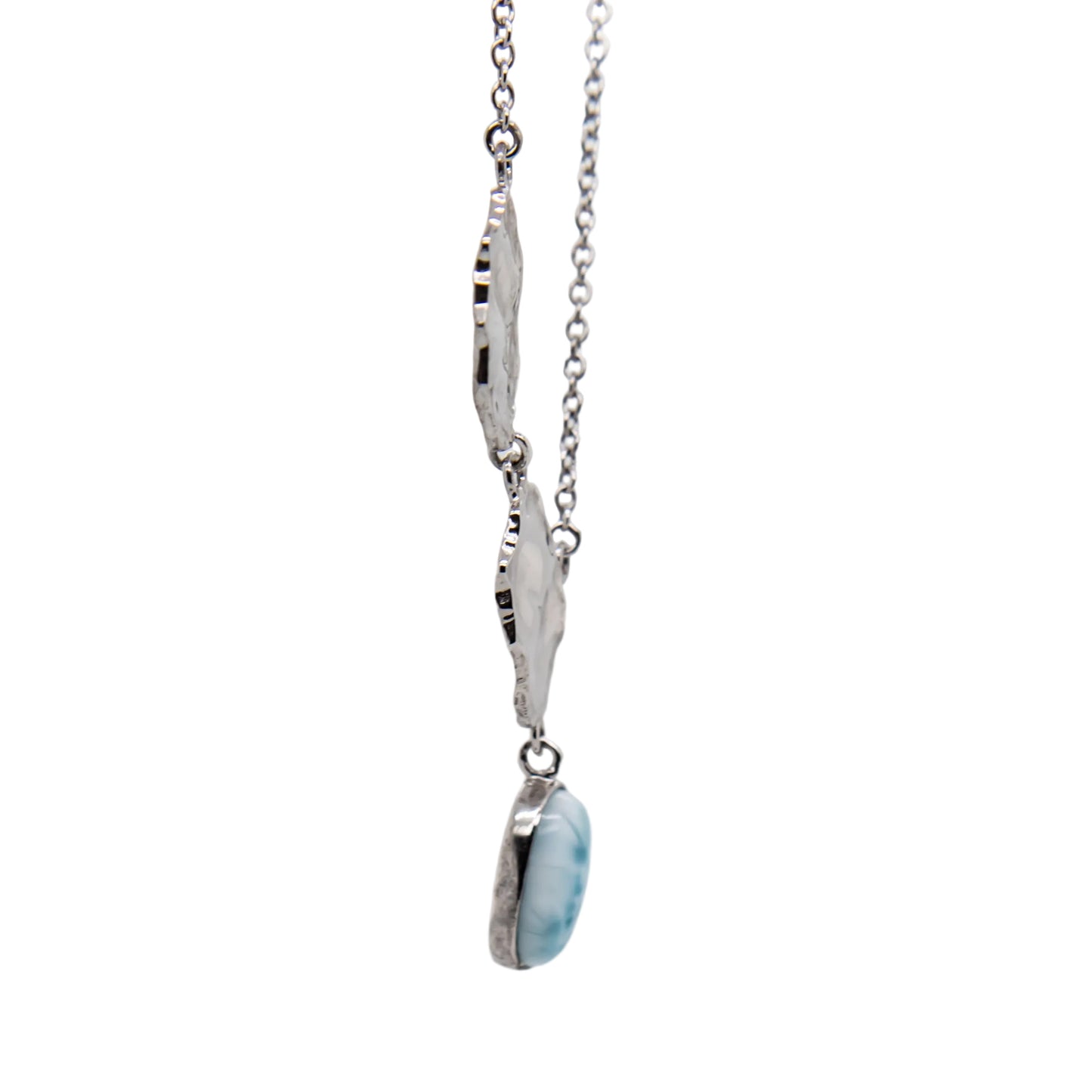 Larimar necklace side view showing genuine ocean-blue gemstone detail