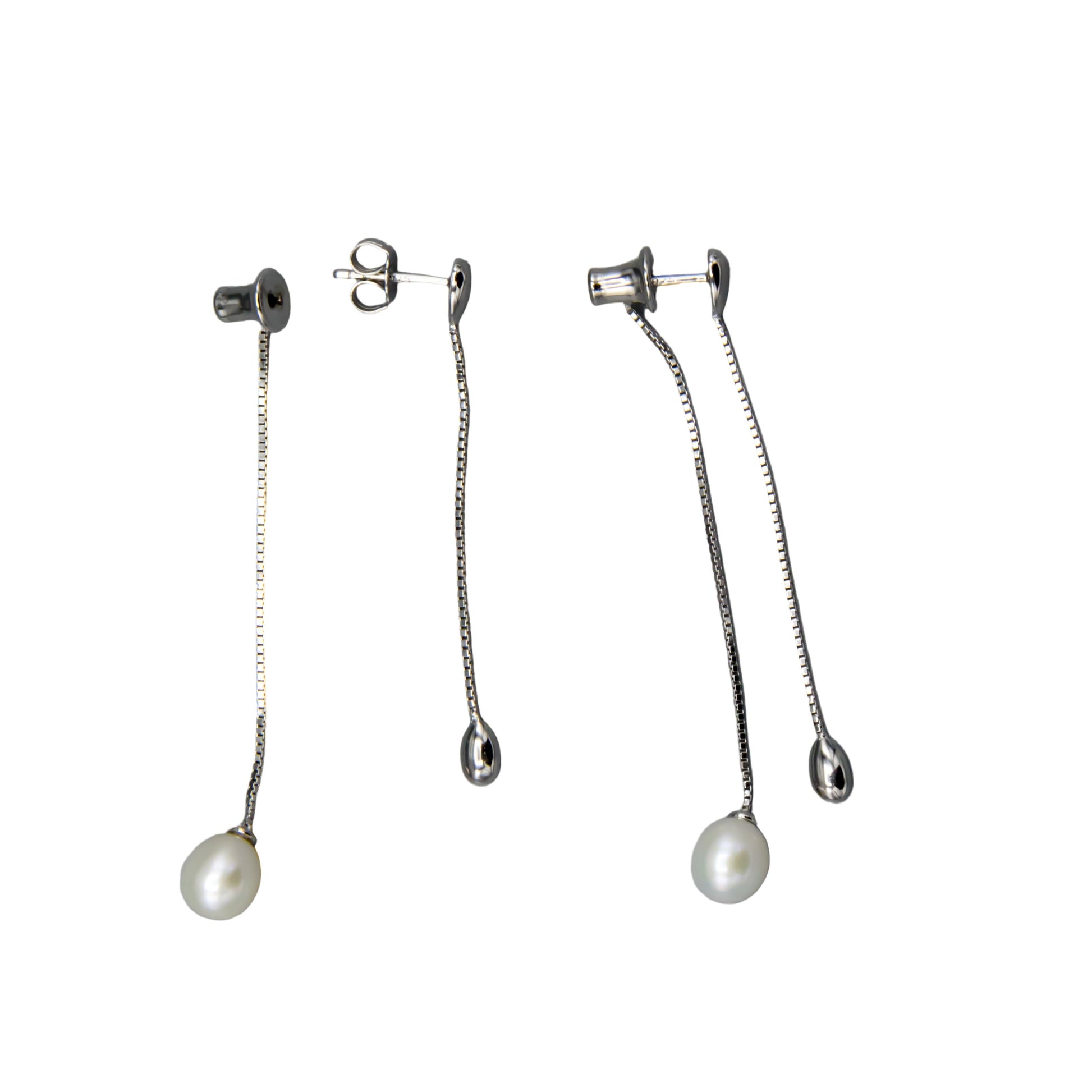 White pearl earring jackets 7-7.5mm, side angle showing teardrop shape