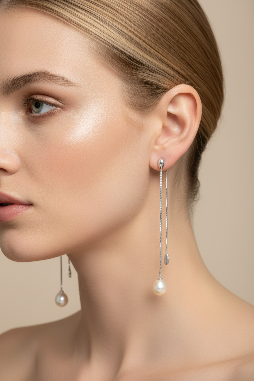 Peach Pearl Earrings with Jackets - Sterling Silver Teardrop