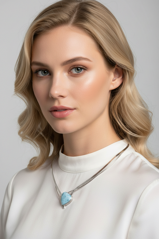 Larimar Heart Neck Cuff Necklace in Sterling Silver