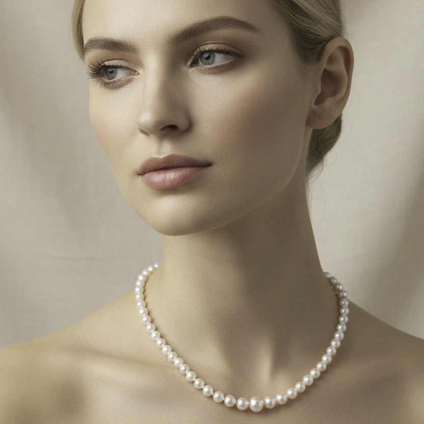 Graduated Japanese Akoya Pearl Necklace 19.5-Inch 3.5-7mm 14K Yellow Gold