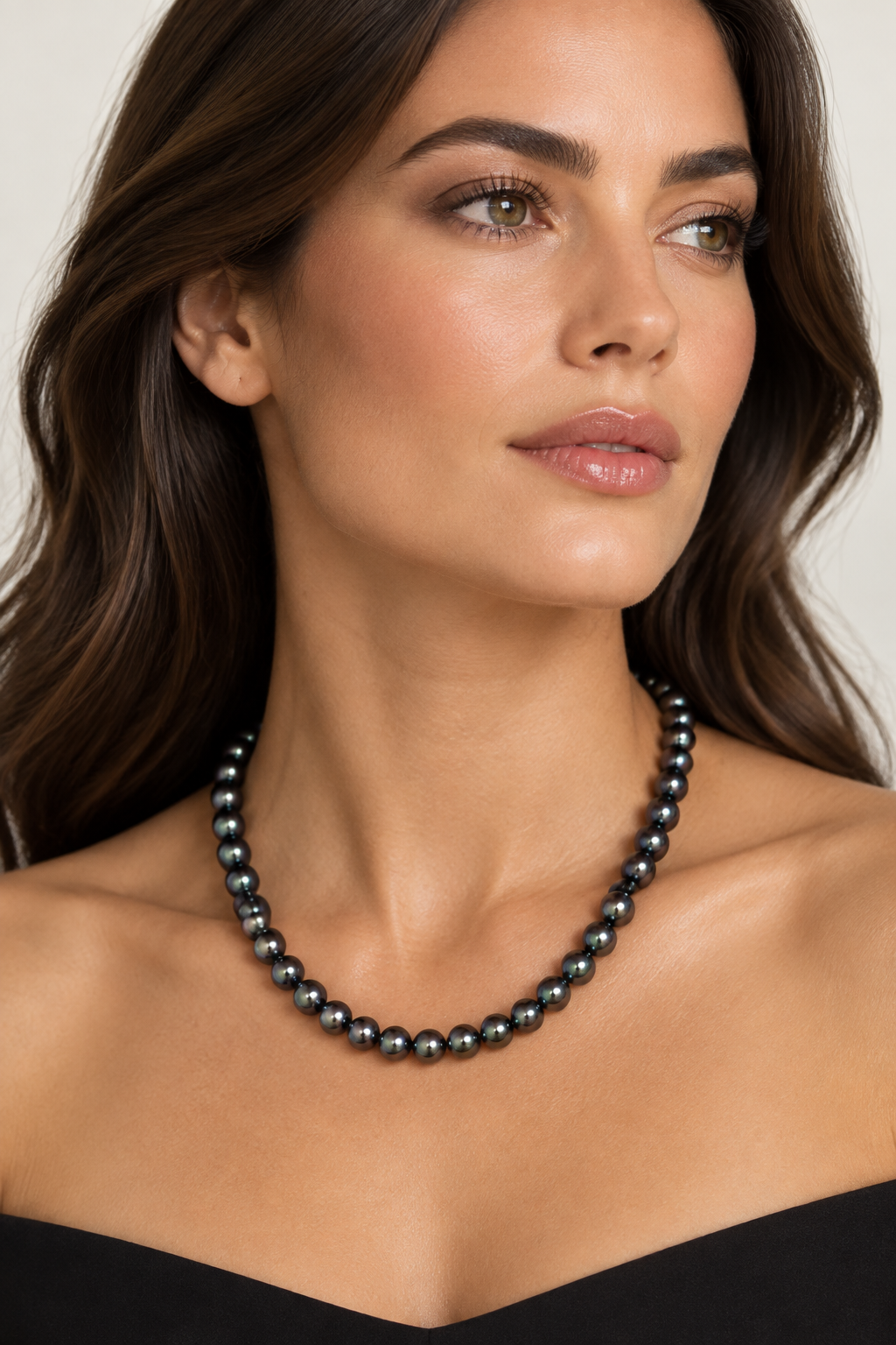 Black Tahitian Pearl Lariat Necklace, 22-inch, 14K Gold Diamond Clasp