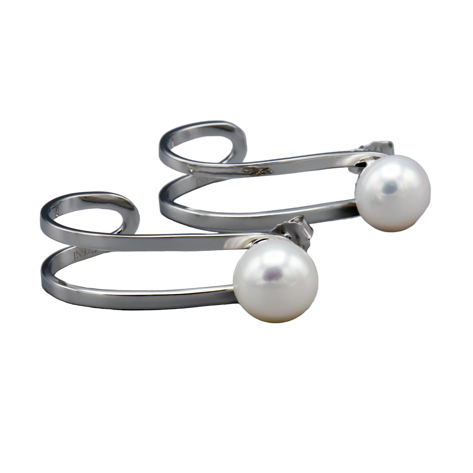 White freshwater pearl hook earrings in sterling silver, 10mm button pearls