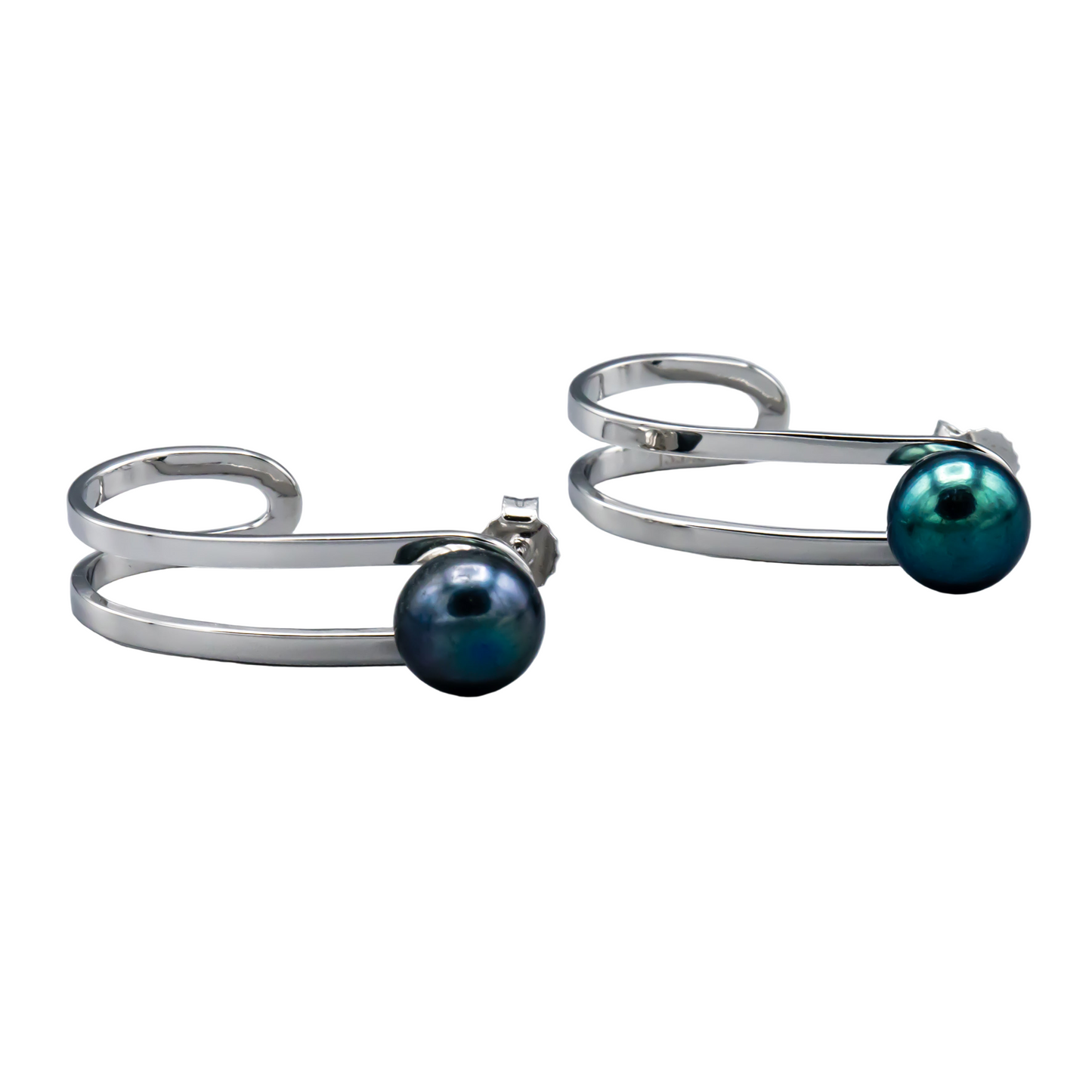 Black freshwater pearl earrings 9mm sterling silver hook style elegant jewelry