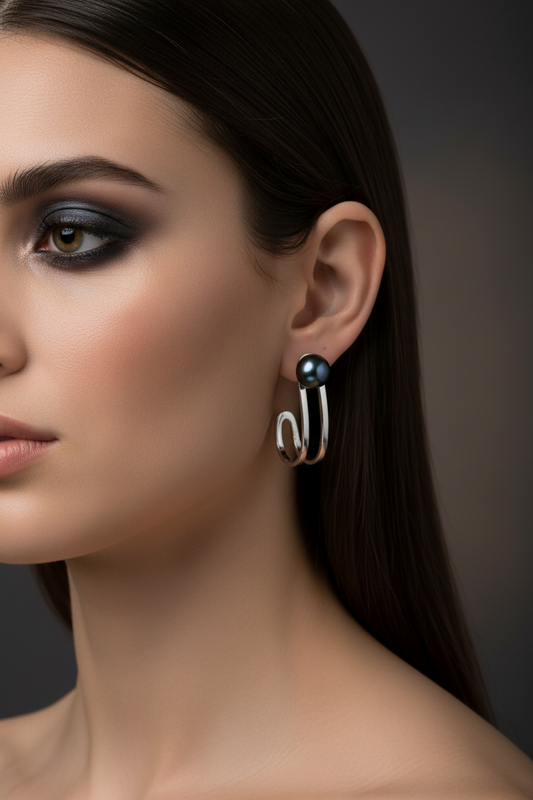 9mm Black Freshwater Pearl Earrings Sterling Silver